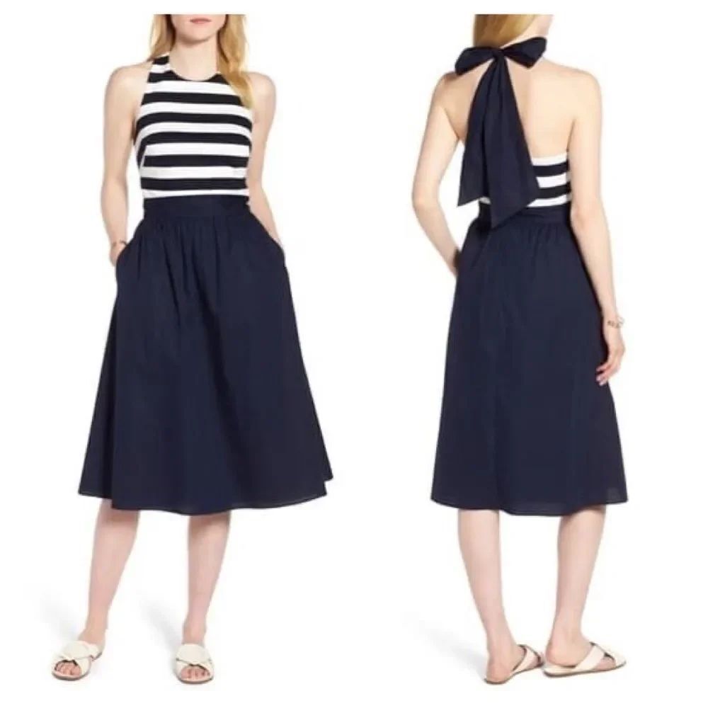 1901 Stripe Halter Fit & Flare Dress Size Large